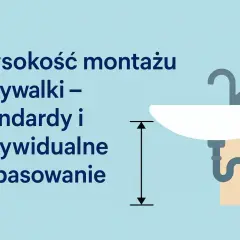 Wysokość montażu umywalki – standardy i dopasowanie. Ilustracja pokazuje umywalkę z zaznaczoną wysokością montażu, kluczową dla komfortu użytkowania.